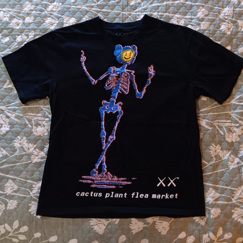 Cactus Plant Flea Market Black Tee with Blue and Yellow Graphic